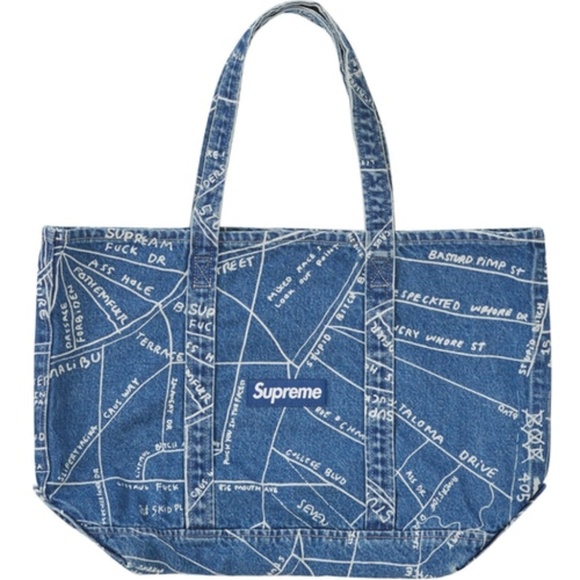 Supreme Other - 💯 Supreme Gonz Map Denim Tote Washed Blue